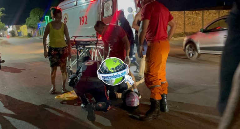 Pneu de moto estoura e mulher sofre grave acidente na Mamoré