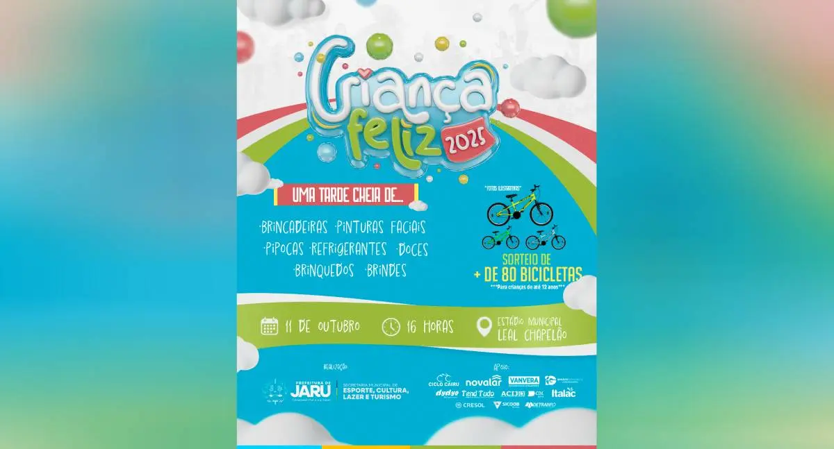 Projeto Criança Feliz 2025 promete diversão e sorteio de bicicletas em Jaru