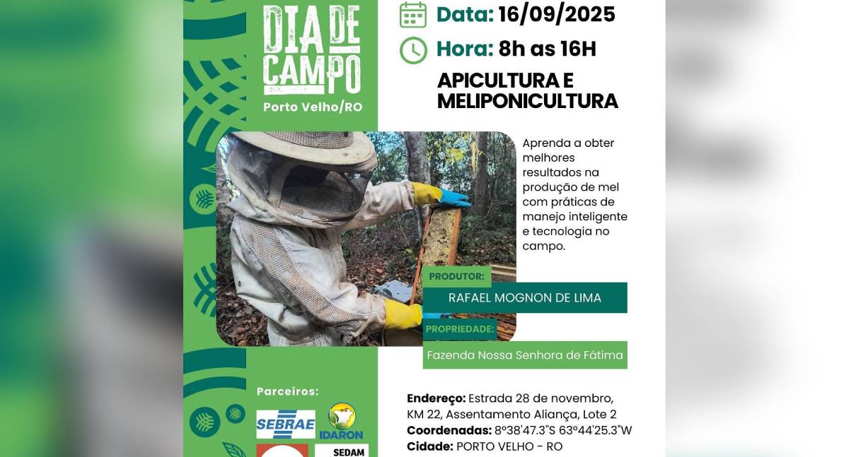 Sistema FAPERON/Senar promove Dia de Campo em Porto Velho com Concurso de Qualidade do Mel e palestras técnicas