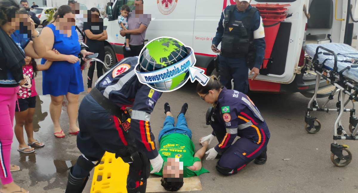 Acidente entre carro e moto deixa motociclista ferido no centro de Porto Velho