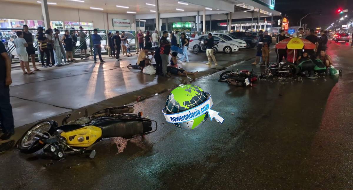 Grave acidente envolvendo três motos e um carro deixa feridos na zona Leste