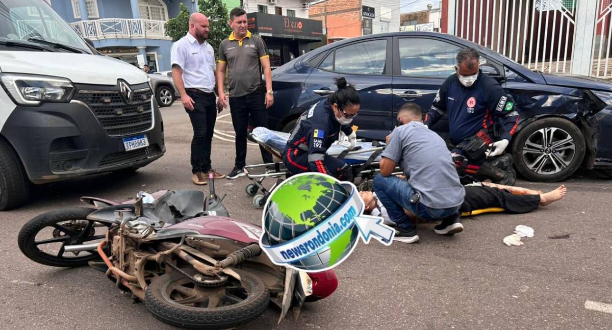 Motociclista quebra perna em grave acidente no centro
