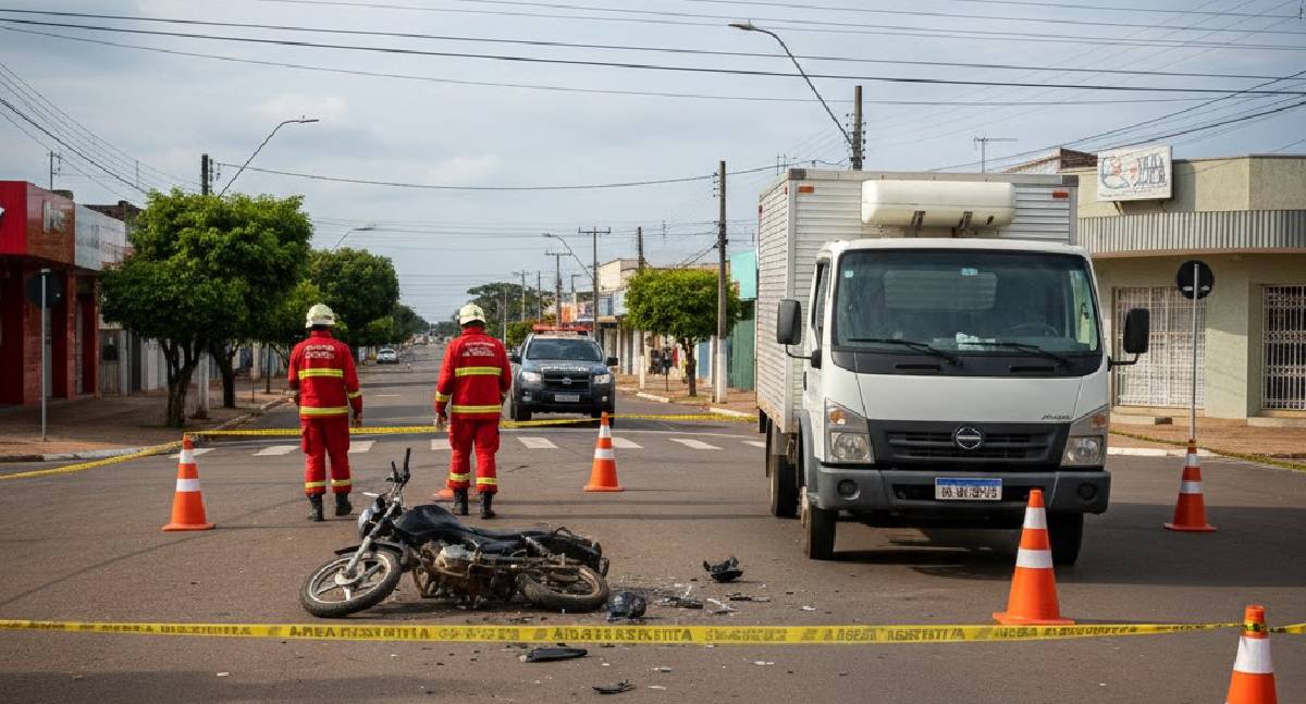Motociclista se fere após colisão com caminhão em Rolim de Moura