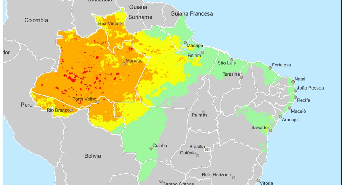 Tempo severo colocou o estado em alerta para chuvas intensas, classificadas como perigosas nas regiões Norte, Nordeste, Leste e Sudeste
