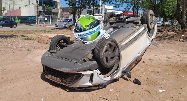 Carro capota em grave acidente na Jorge Teixeira em Porto Velho