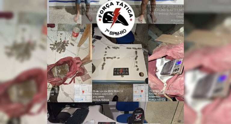 Força Tática do 7° BPM prende casal por tráfico de drogas em Ariquemes