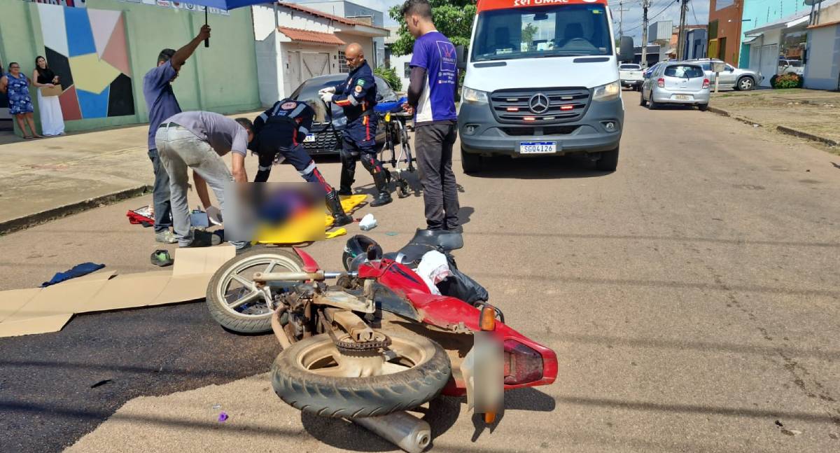 Idoso ferido após colisão entre caminhonete e moto em Porto Velho