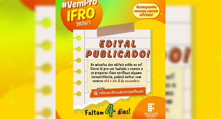 IFRO publica minutas dos editais do Processo Seletivo Unificado 2026/1