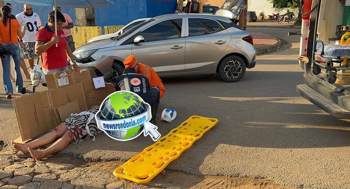 Mulher fica gravemente ferida em acidente de moto na Raimundo Cantuária
