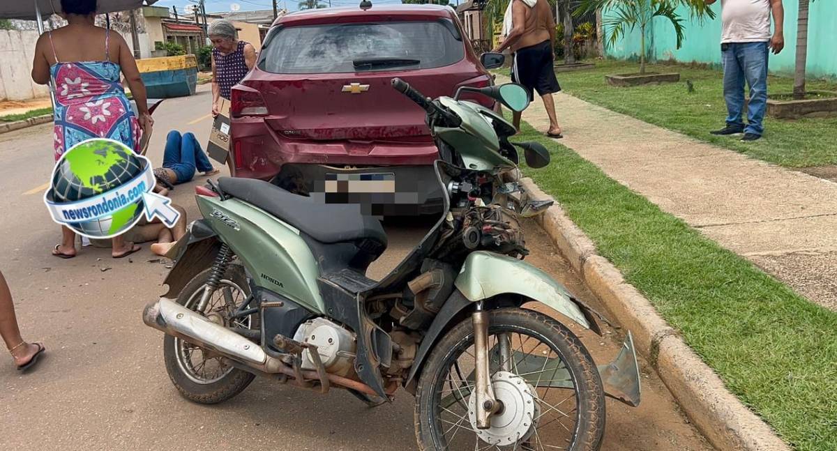 Casal fica ferido após bater com moto na traseira de carro de aplicativo em Porto Velho
