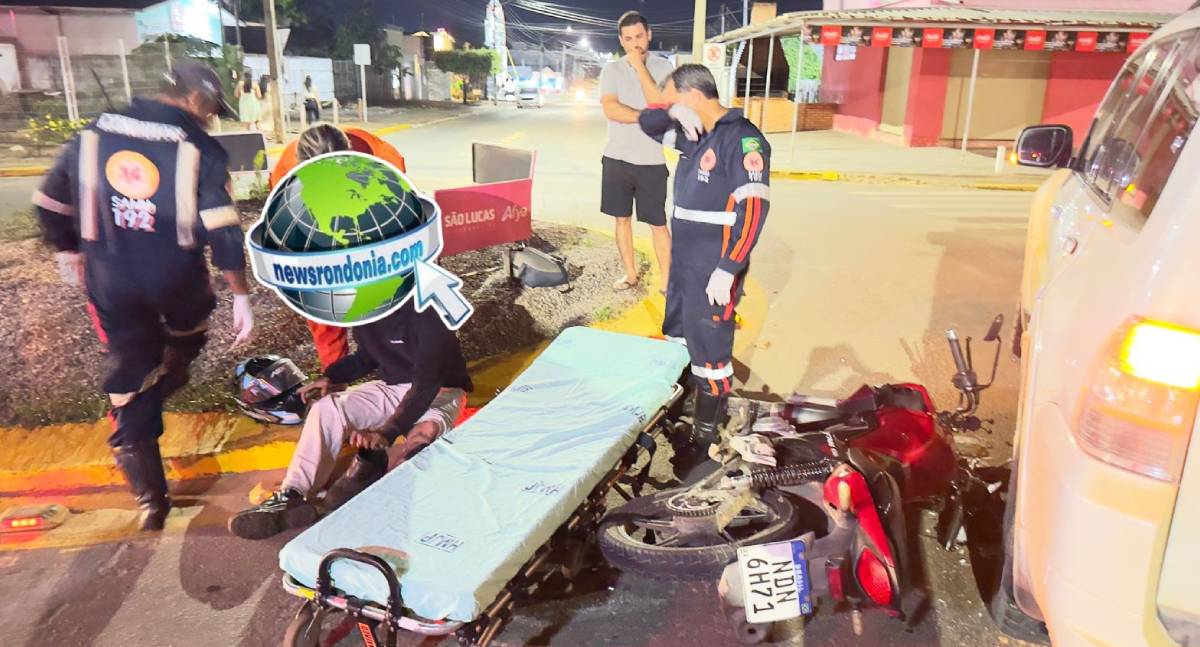 Grave acidente deixa motoboy ferido em rotatória no centro de Ji-Paraná