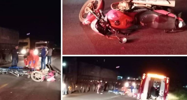 Motociclista fica gravemente ferido após colisão com carreta na BR-364