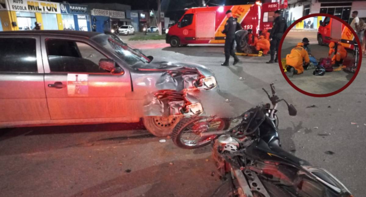 Motociclista sofre graves fraturas após colisão no centro de RO