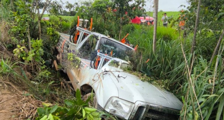 Pneu estoura e motorista perde controle de camionete na RO-303