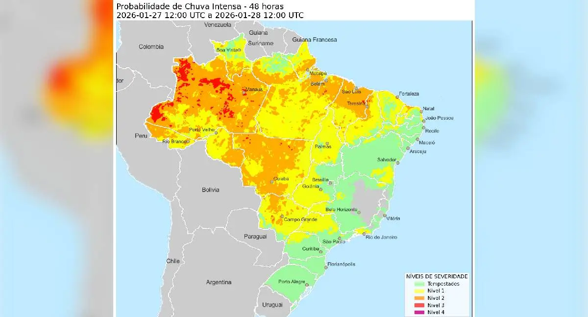 INPE e CPTEC projetam chuvas significativas em Rondônia para as próximas 24 horas