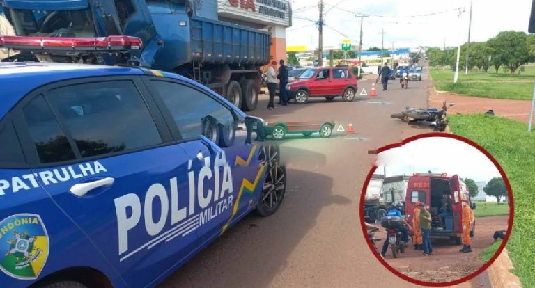 Acidente entre carro e moto deixa dois feridos em Rolim de Moura
