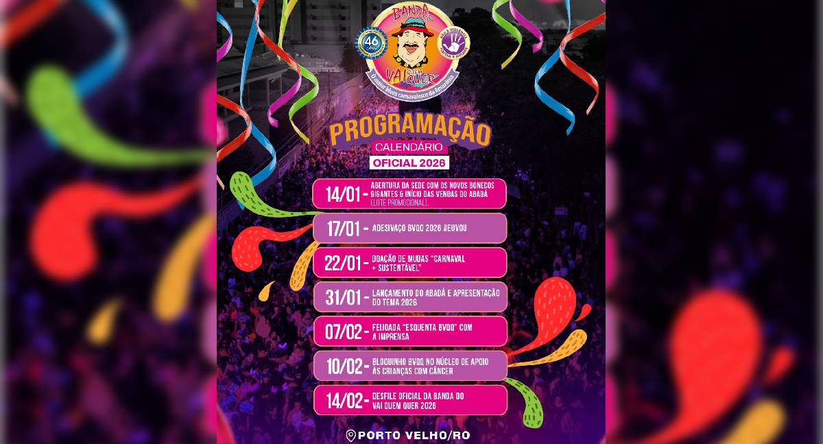 BVQQ anuncia programação oficial do Carnaval 2026 em Rondônia
