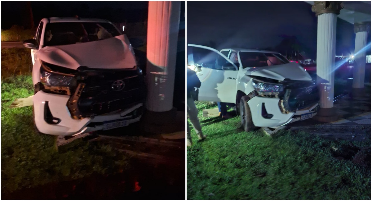 Caminhonete da Semusa bate em pilar na BR-364 e deixa motorista ferido