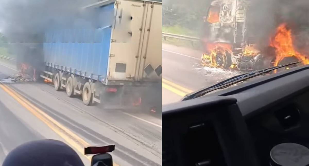 Carreta pega fogo na BR-364 e causa interdição total da pista em Jaru