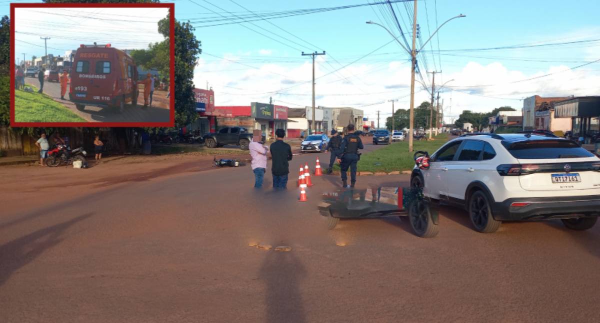 Colisão entre carro e moto deixa motociclista ferido no bairro Cidade Alta