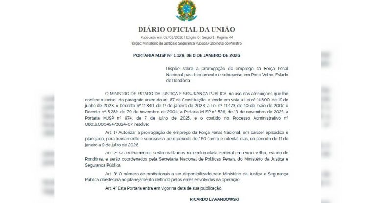 Força Penal Nacional tem atuação prorrogada em Porto Velho por mais seis meses
