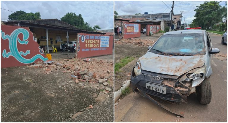 Idoso perde controle de carro e derruba muro de lava-jato