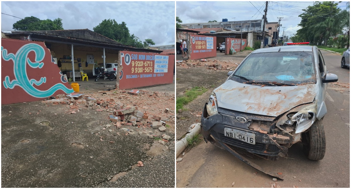 Idoso perde controle de carro e derruba muro de lava-jato