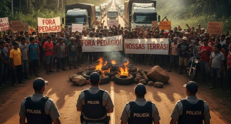 Manifestantes bloqueiam BR 364 por causa de tarifas de pedágio