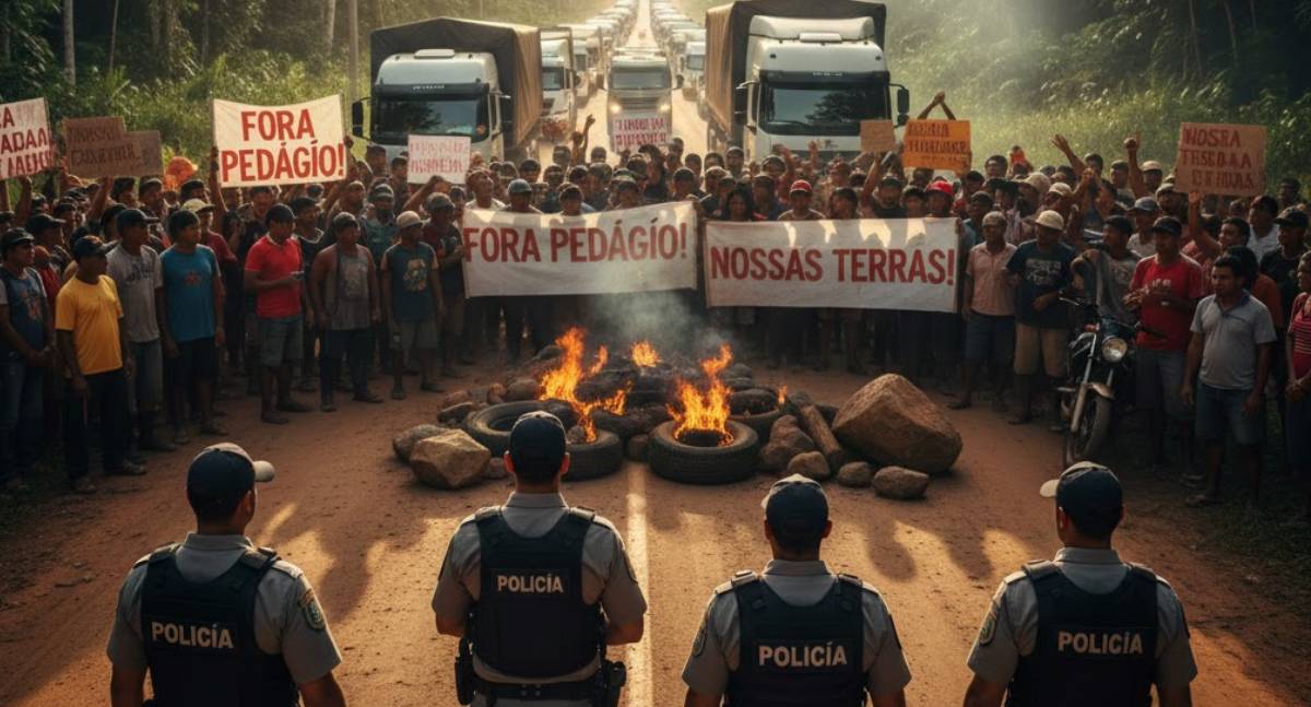 Manifestantes bloqueiam BR 364 por causa de tarifas de pedágio