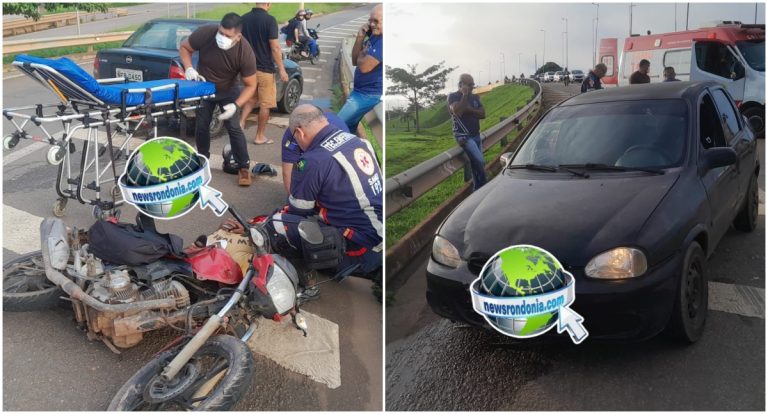 Motociclista inabilitado sobe viaduto na contramão e fica gravemente ferido