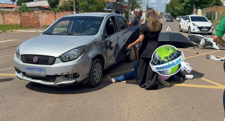 Motociclista invade preferencial e fica ferida na Pinheiro Machado