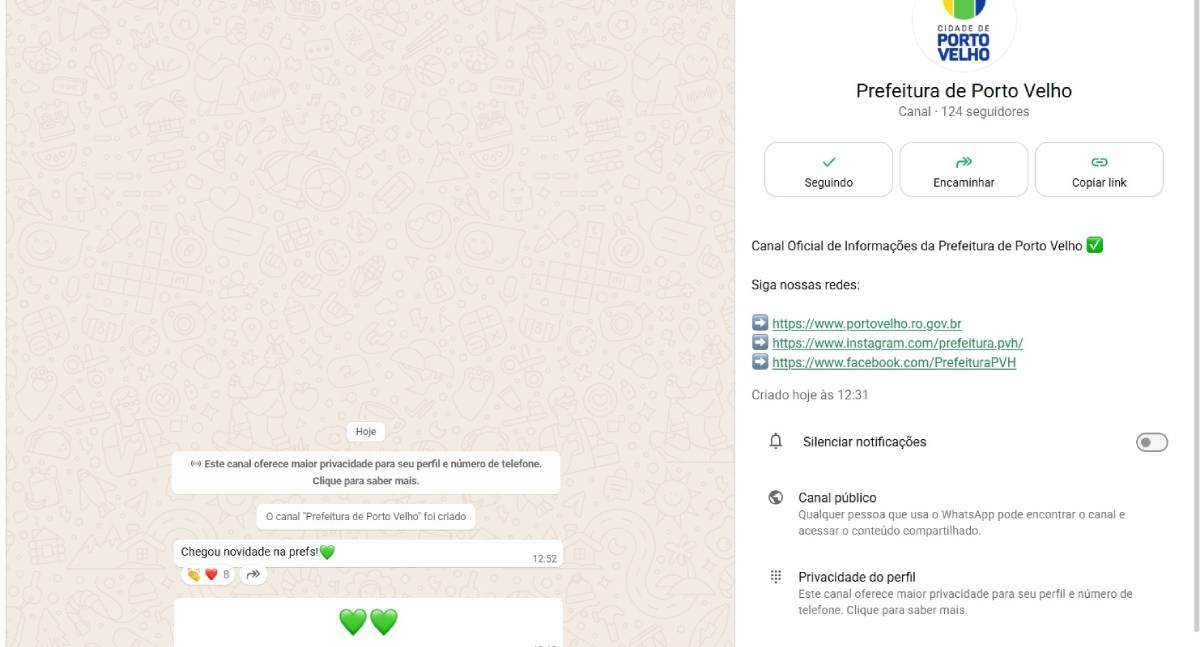 Prefeitura de Porto Velho cria canal oficial no WhatsApp para ampliar comunicação com a população