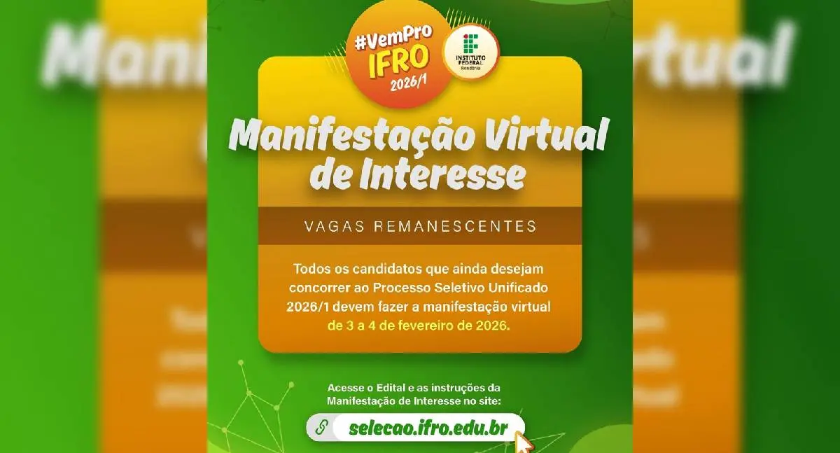 Aberto prazo para vagas remanescentes do PSU IFRO 2026/1: confira