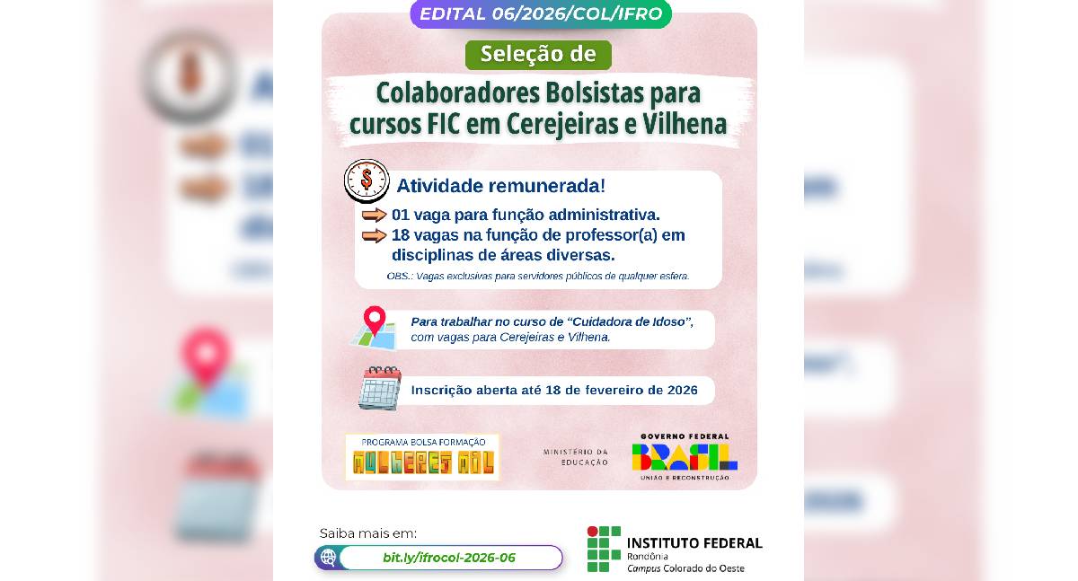 IFRO seleciona bolsistas para curso de cuidadora