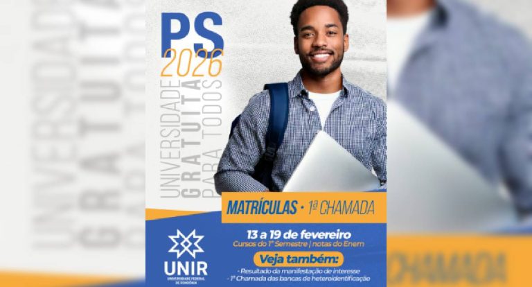PS UNIR 2026 divulga aprovados e abre 1ª matrícula