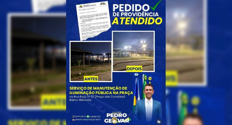 Pedro Geovar: praça do Eldorado ganha nova iluminação