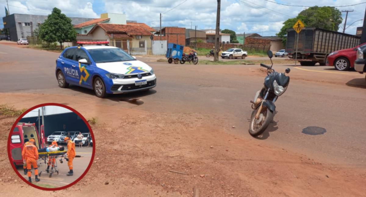 Colisão entre motos deixa ferido em Rolim de Moura