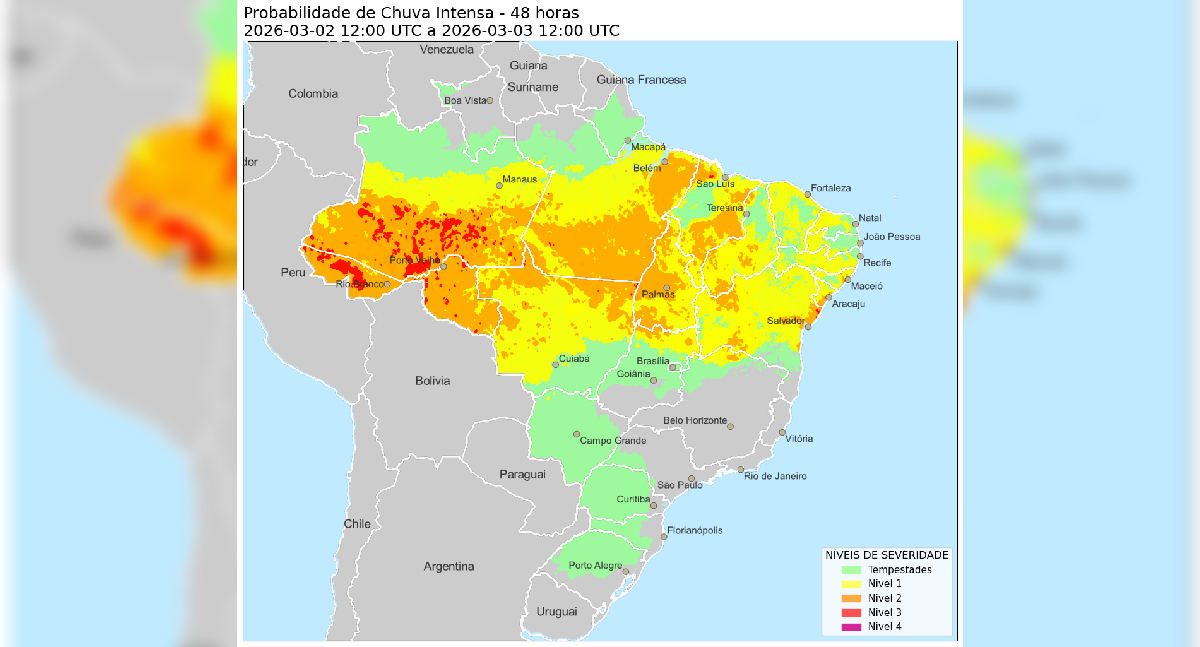 Semana começa sob alerta máximo: Rondônia terá temporais intensos e risco de alagamentos