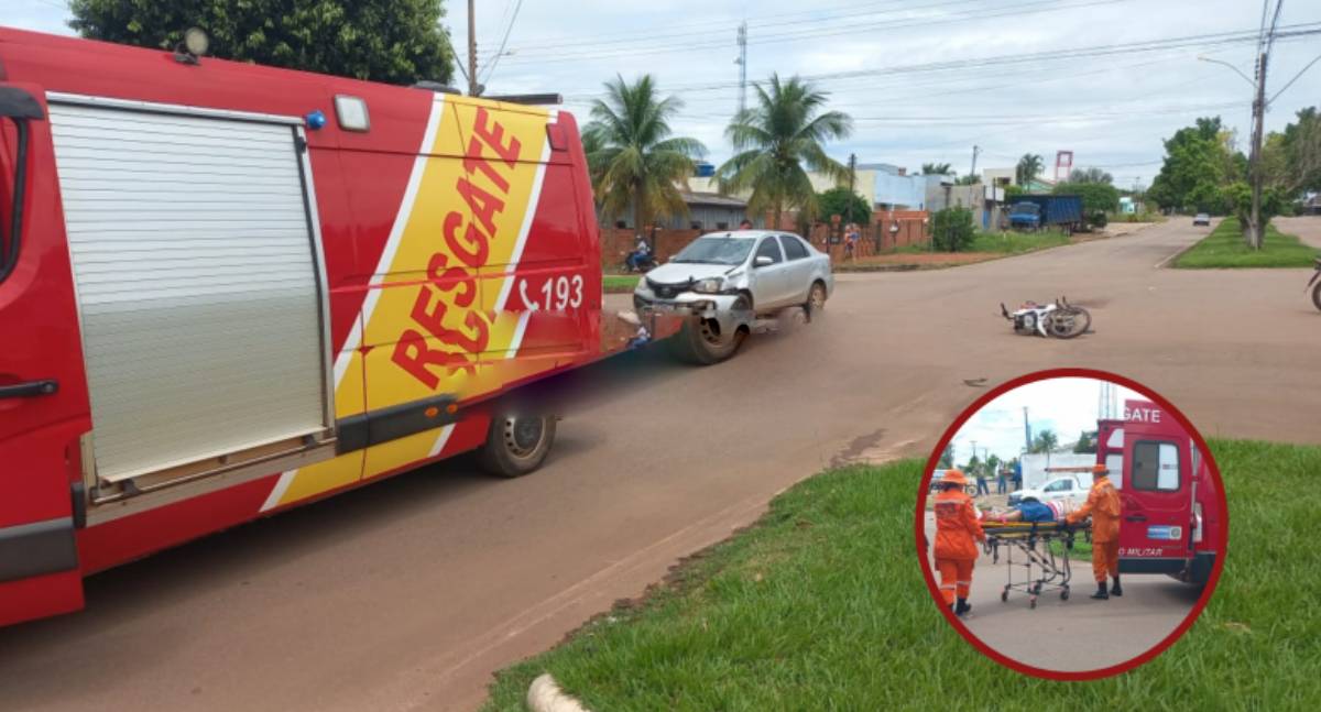 Colisão entre carro e moto deixa motociclista ferido no centro