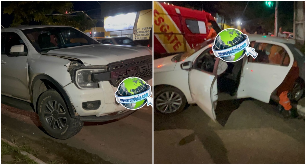 VÍDEO: Acidente entre carro de aplicativo e caminhonete deixa dois feridos em Porto Velho