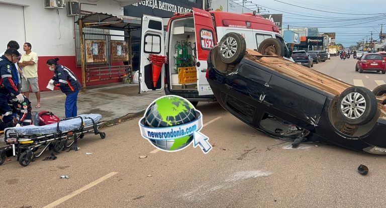 Motorista foge após provocar capotamento