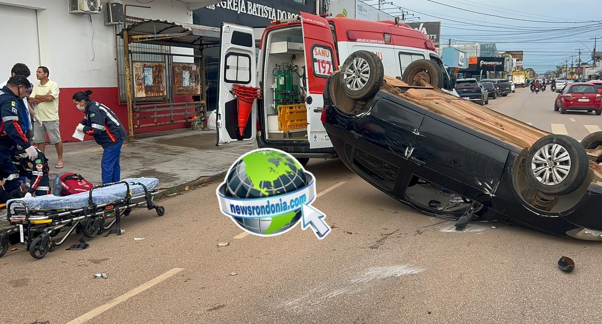 Motorista foge após provocar capotamento