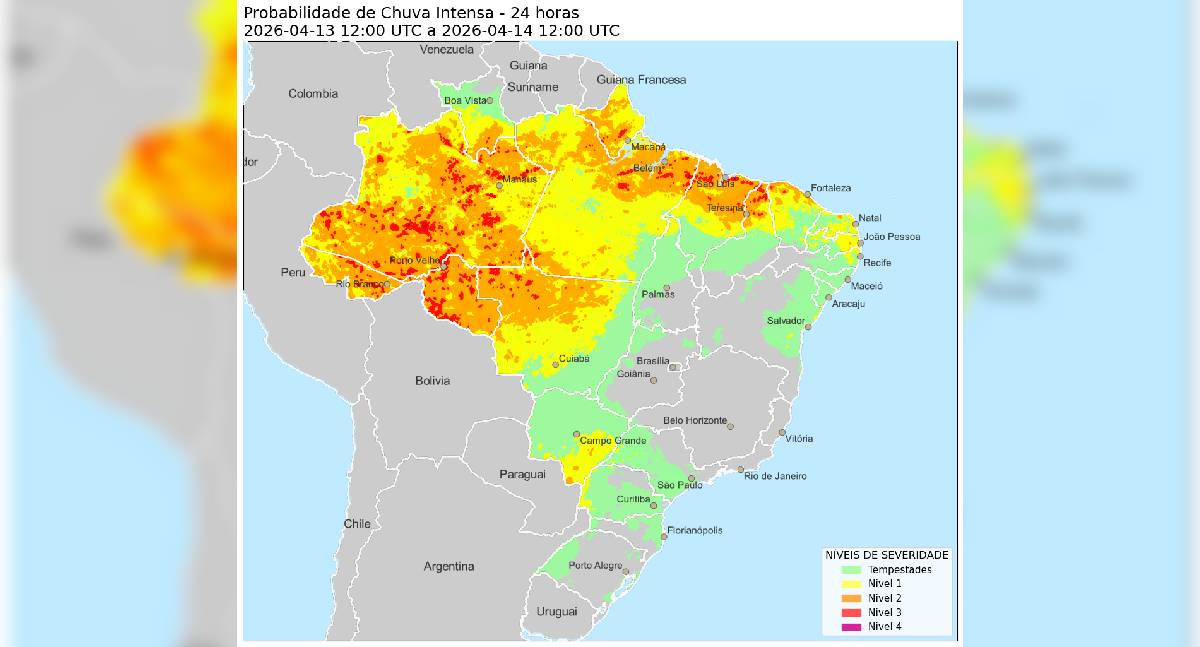 Chuvas intensas de níveis 2 e 3 atingem Rondônia nas próximas 24 horas