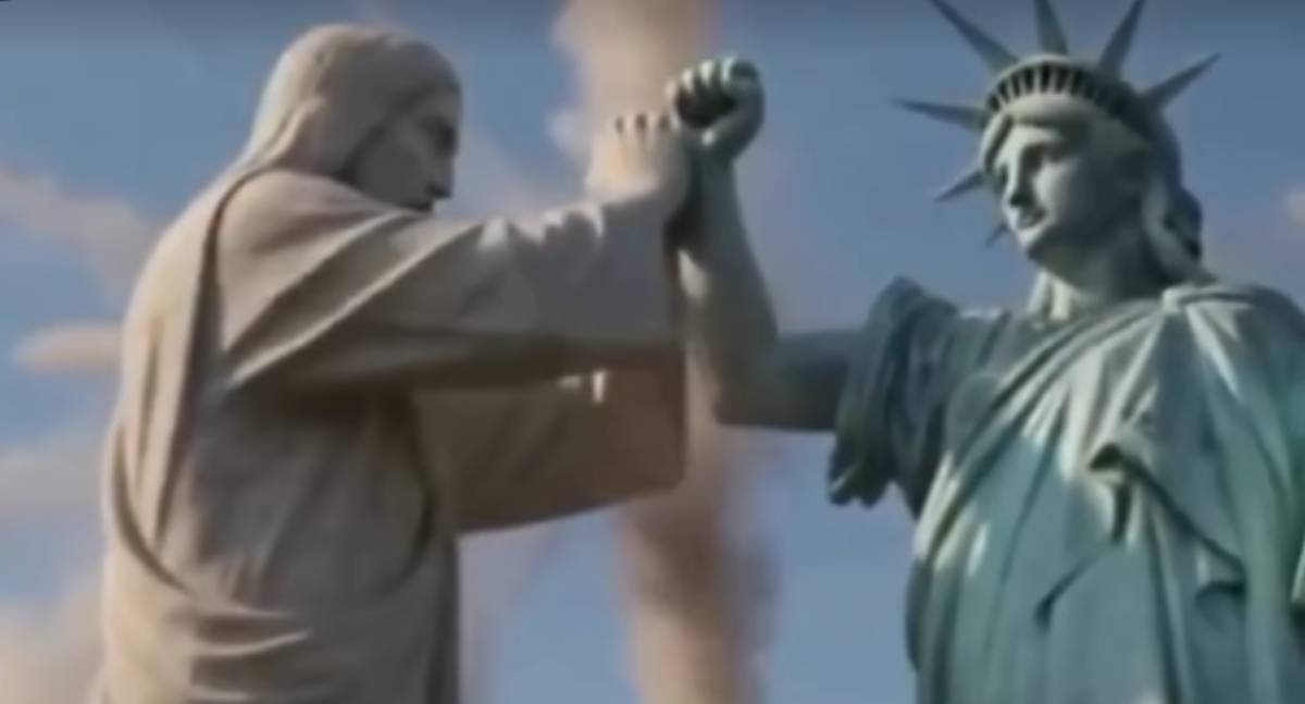 Embaixada do Irã publica vídeo de IA com luta entre Cristo Redentor e Estátua da Liberdade