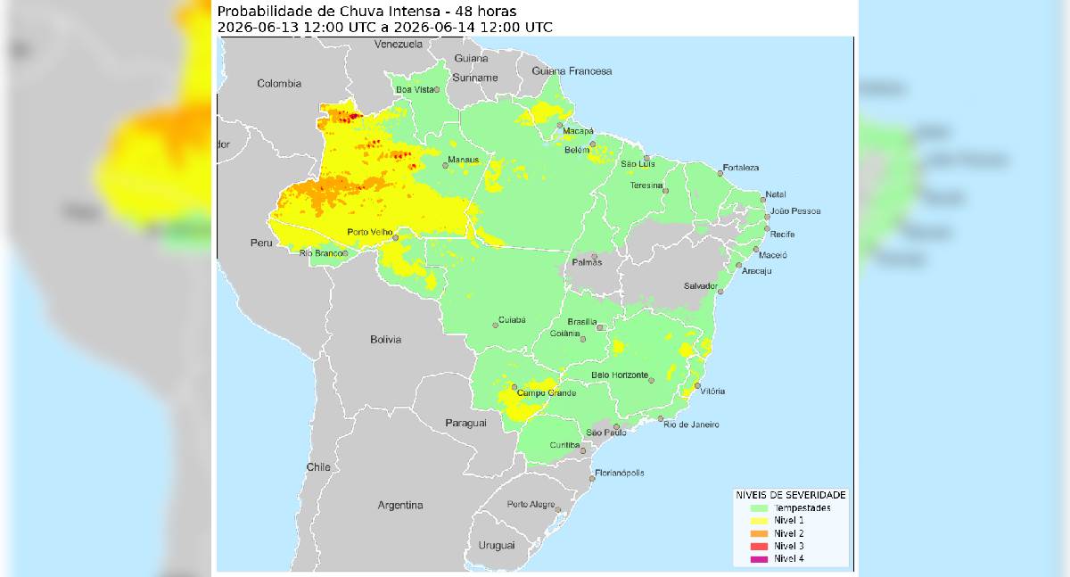 Rondônia permanece sob alerta para temporais e chuva intensa durante o fim de semana