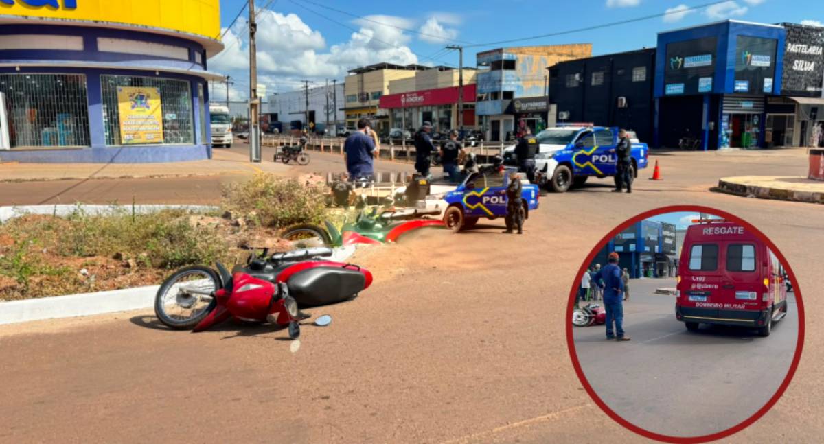 Colisão entre duas motonetas deixa três feridos em Rolim de Moura