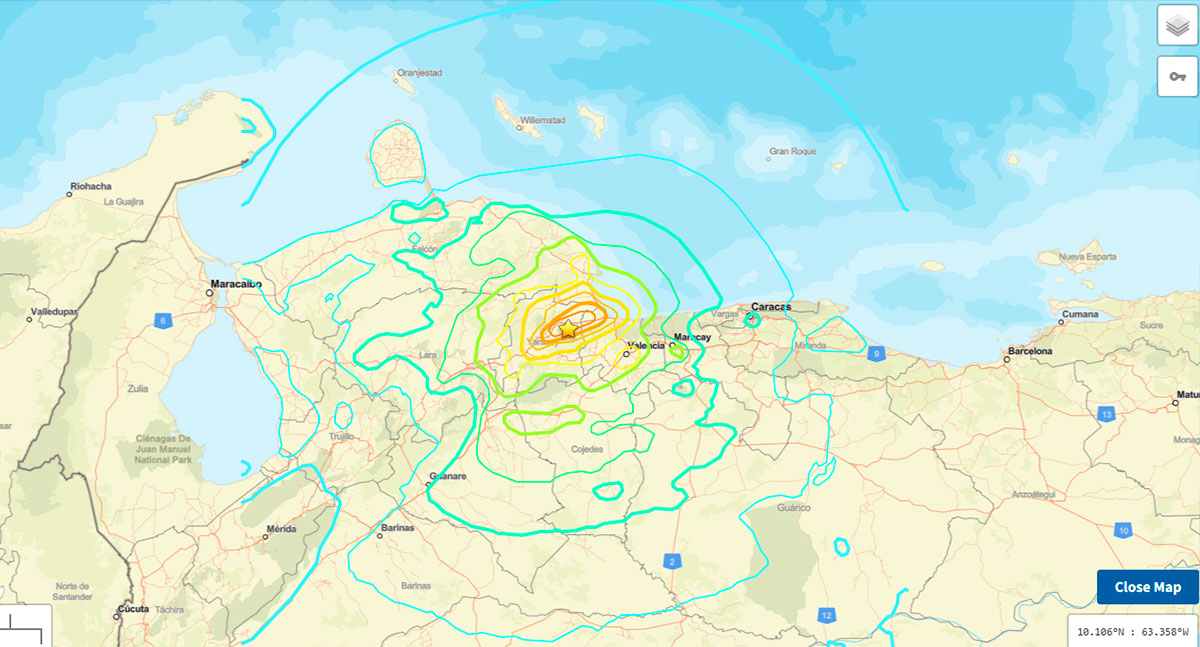 Terremoto de magnitude 7,2 atinge norte da Venezuela e é sentido em países vizinhos; USGS registra epicentro próximo a Morón