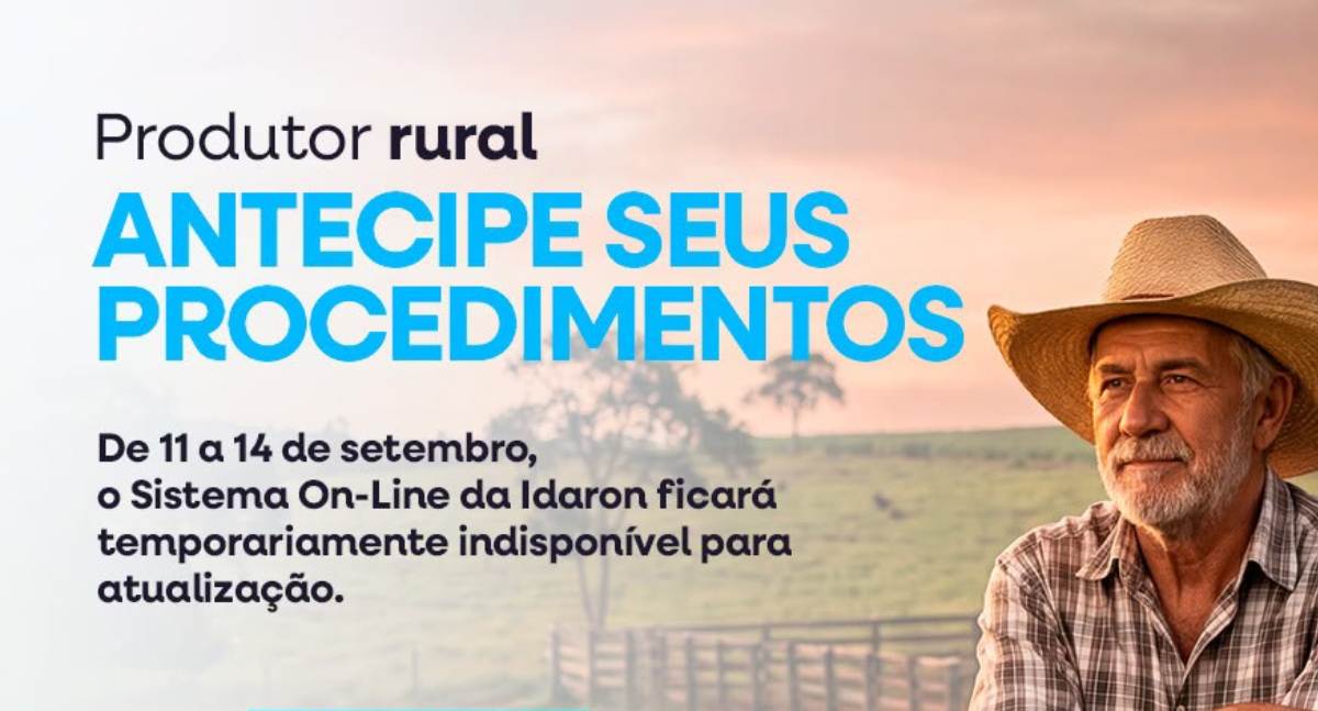 Agência Idaron suspende sistema online temporariamente para atualização em setembro