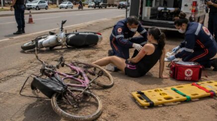 Ciclista fica ferida após colisão com motoneta na BR-364