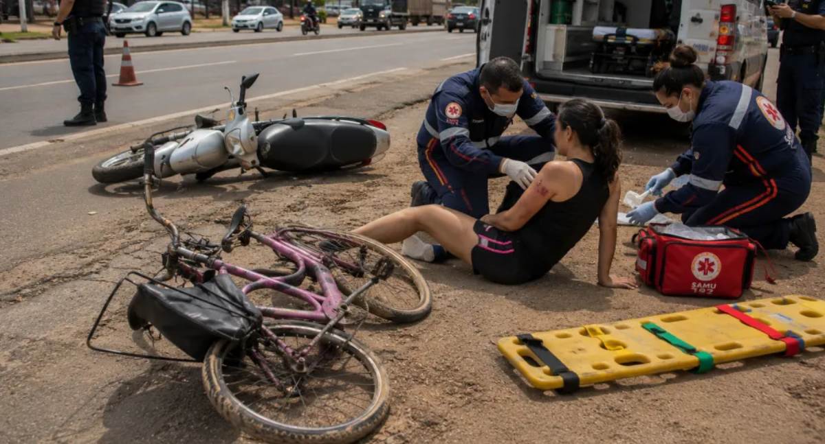 Ciclista fica ferida após colisão com motoneta na BR-364